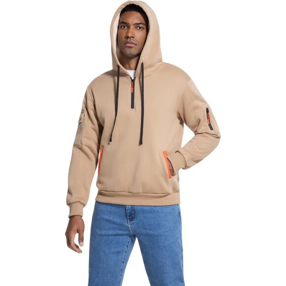 Men's Hoodies Casual Pullover Hooded Sweatshirt Long Sleeve Quarter Zip Hoody To - Picture 4 of 7